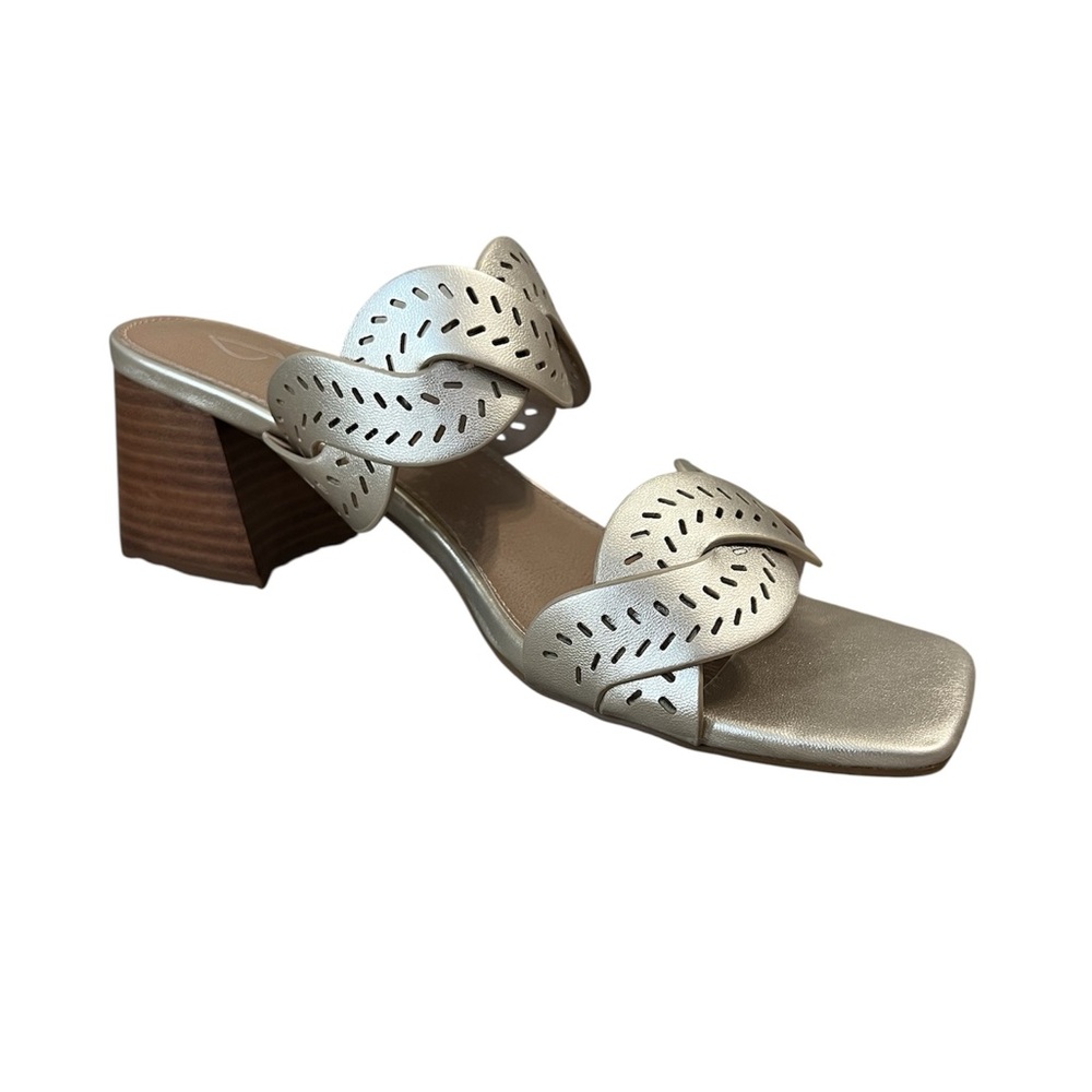 JOIE women’s society gold frost perforated straps bloc heel sandal size 8.5 EUC - Picture 2 of 9